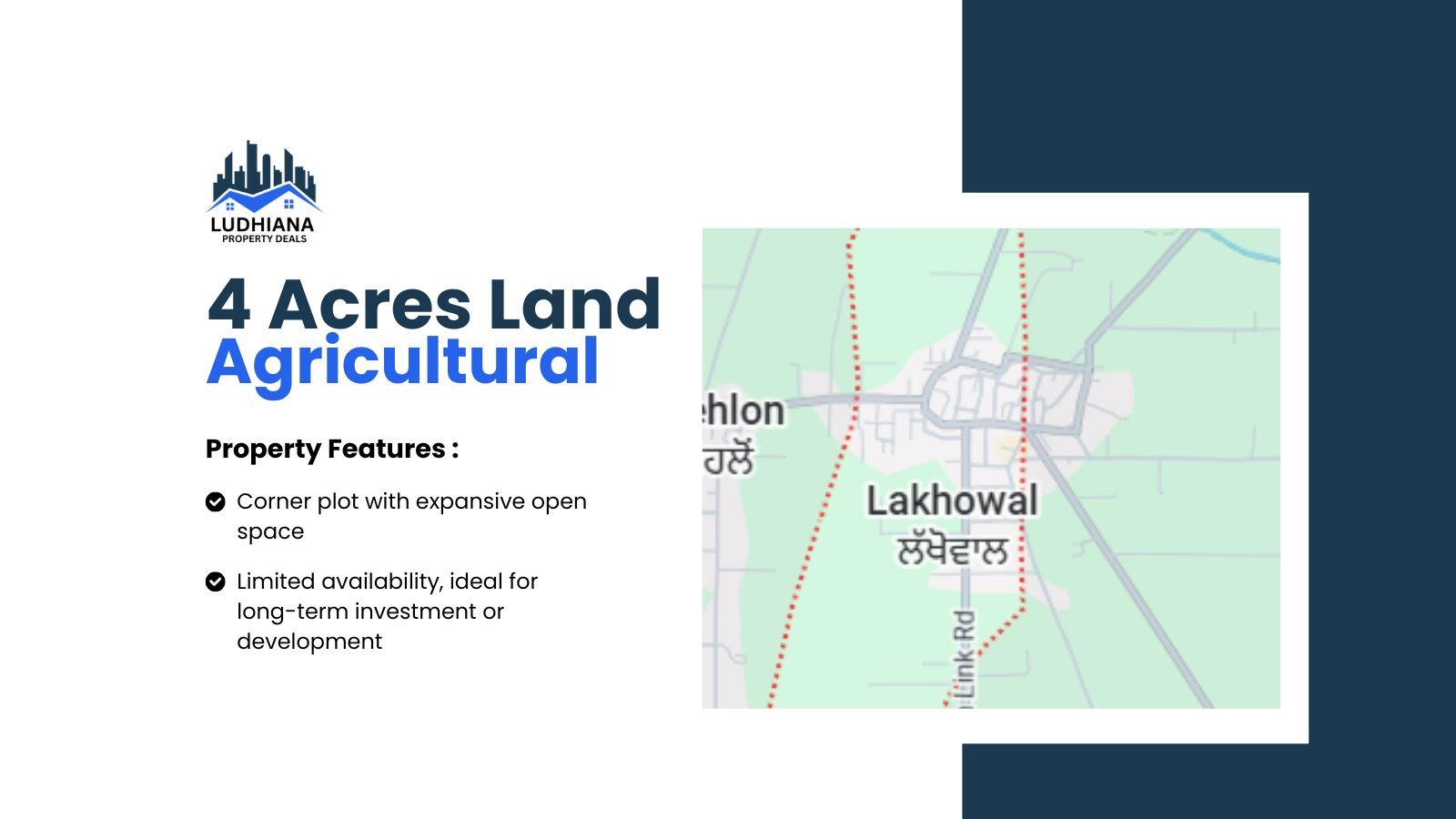 4 Acres Corner Agricultural Land in Lakhowal