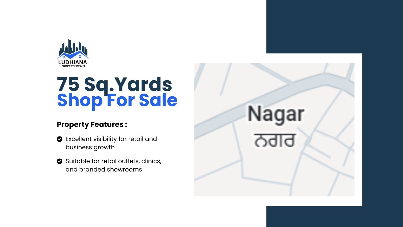 75 Sq.Yards Commercial Shop in Nagar  East Facing